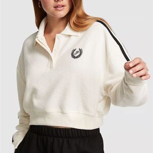 PINK REVERSE FLEECE CROPPED POLO SWEATSHIRT